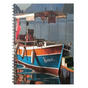 Sultan Taxi Boat Marmaris Nautical Art Spiral Notebook