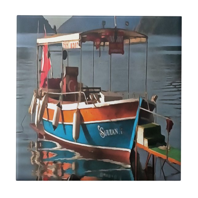 Sultan Taxi Boat Marmaris Nautical Art  Tile (Front)