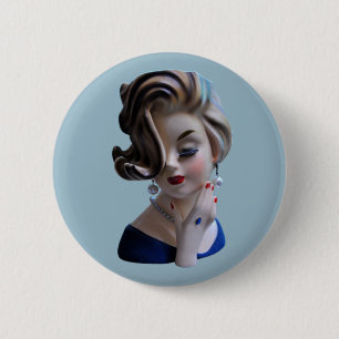 Sultry Lady Diva with Manicure Head Vase 6 Cm Round Badge