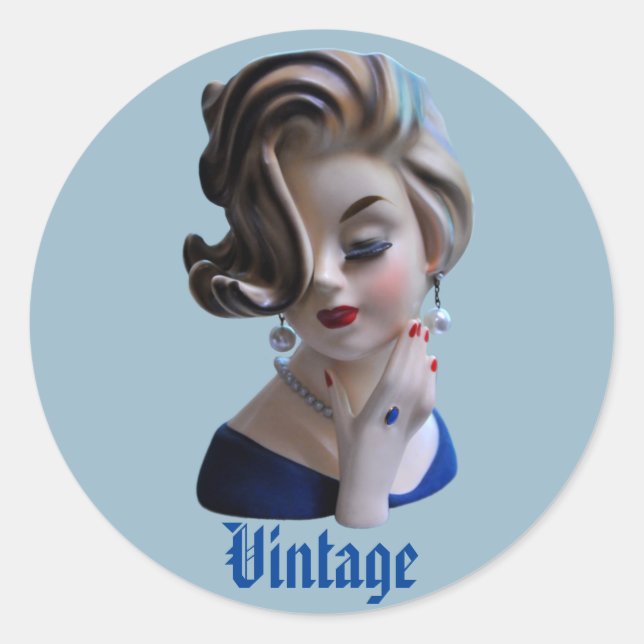 Sultry Lady Diva with Manicure Head Vase Classic Round Sticker (Front)