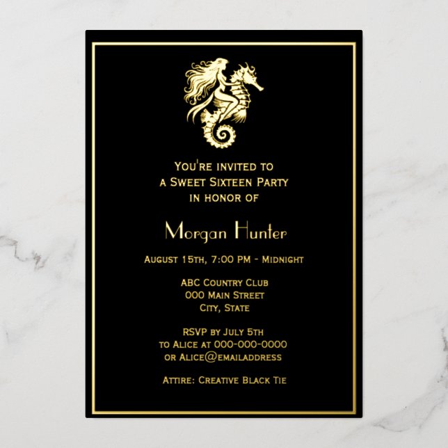 Sultry Mermaid Riding Seahorse Sweet Sixteen (Front)