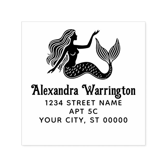 Sultry Mermaid Siren Name Return Address Self-inking Stamp (Design)