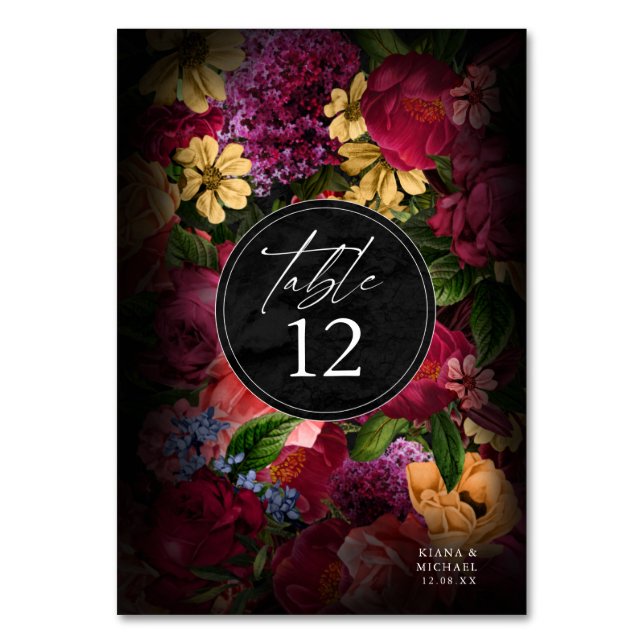 Sultry Nights Floral Wedding ID829 Table Number (Front)