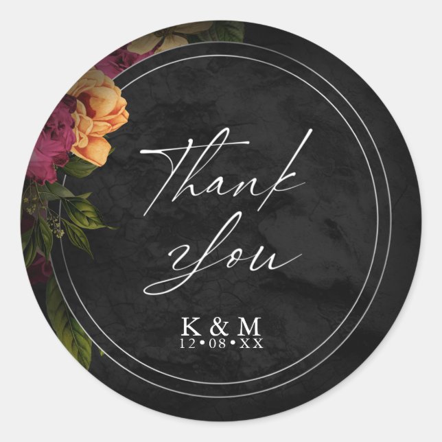 Sultry Nights Floral Wedding Thank You ID829 Classic Round Sticker (Front)
