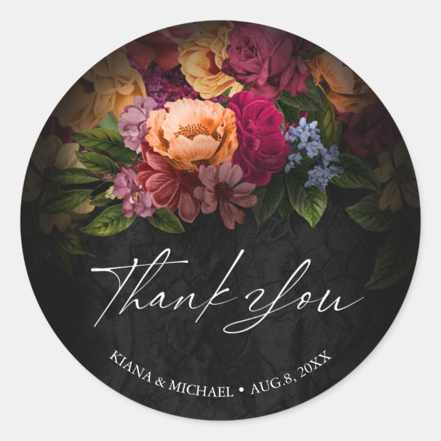 Sultry Nights Floral Wedding Thank You V2 ID829 Classic Round Sticker (Front)