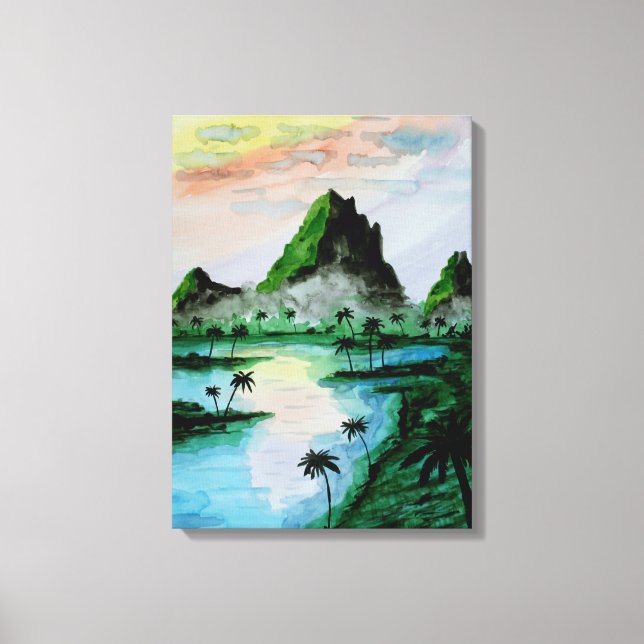 Sumatra Mountains Watercolor Canvas Print (Front)
