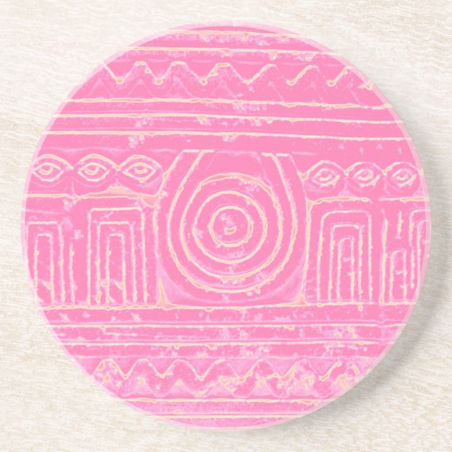 Sumerian Mesopotamian Pattern Pink Coaster (Front)