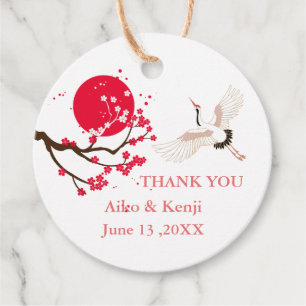 Sumi-e Cherry Blossom Japanese Wedding Favour Tags