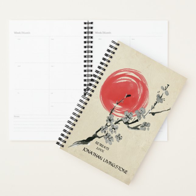 Sumi-e Cherryblossom Red Sun Personalised Planner (Display)