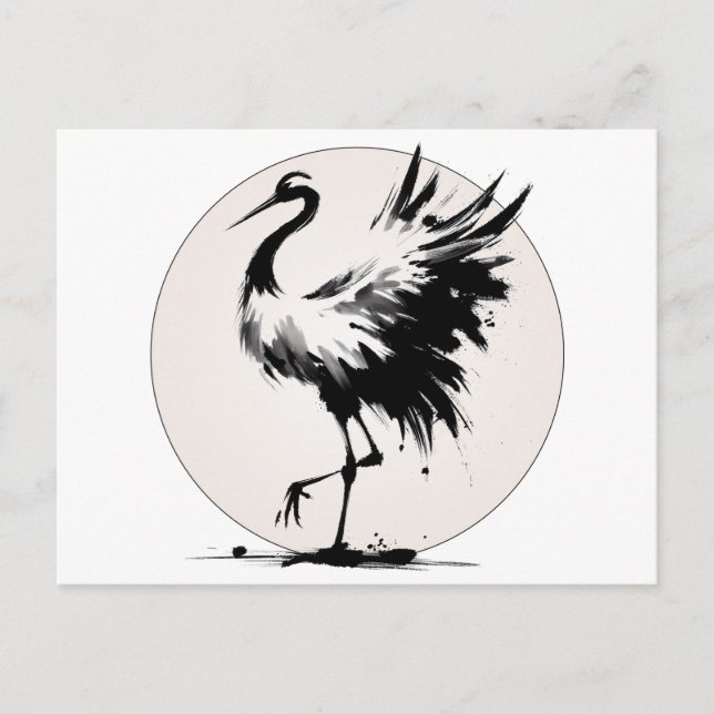 Sumi-e Crane Card (Front)