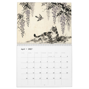 Sumi-e Hanafuda Cats – 12 Months of Japan Wall Calendar