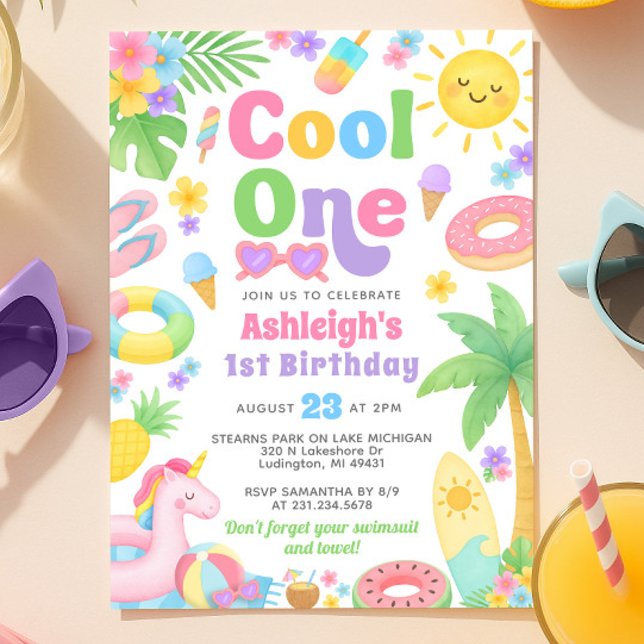 Summer 1st Birthday Invitation - Cool One (Summer 1st Birthday Invitation - Cool One)