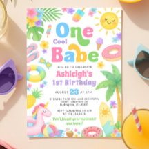 Summer 1st Birthday Invitation - One Cool Babe