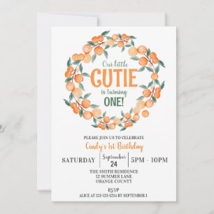 Summer 1st Birthday, Oranges Citrus Wreath Invitation
