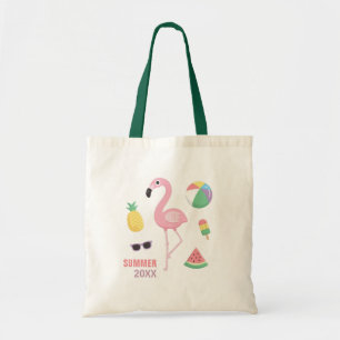 Summer 20XX Pink Flamingo Luau Girls Tote Bag