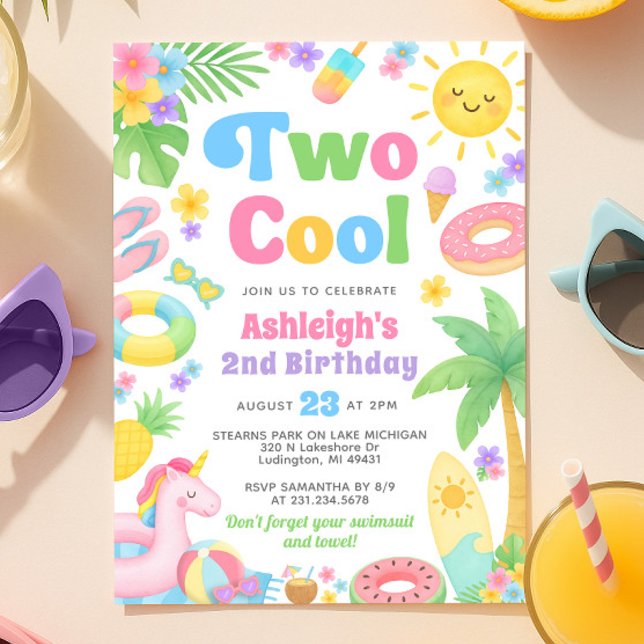 Summer 2nd Birthday Invitation - Two Cool (Summer 2nd Birthday Invitation - Two Cool)