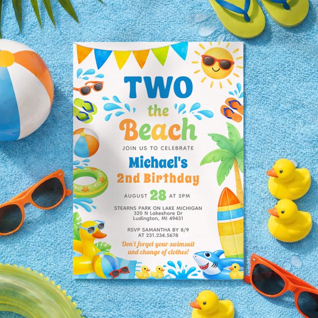 Summer 2nd Birthday Invitation - Two the Beach (Boy 2nd Birthday Invitation - Two the Beach - Summer Party)