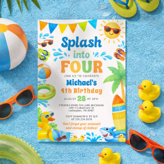 Summer 4th Birthday Invitation - Splash into Four