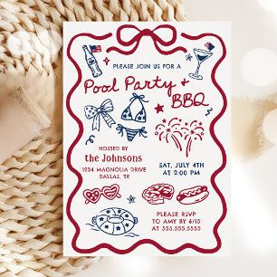 Summer 4th of July BBQ & Pool Party Invitation