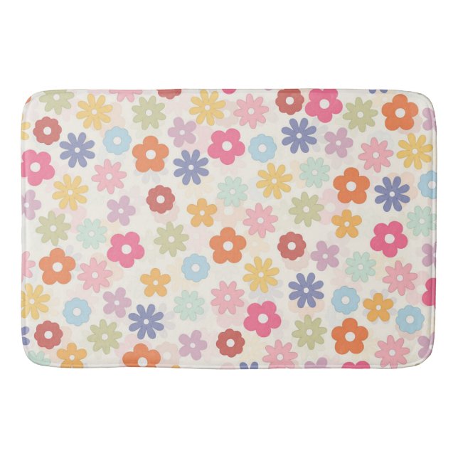 Summer 70’s Boho Retro Daisy Flowers Bath Mat (Front)