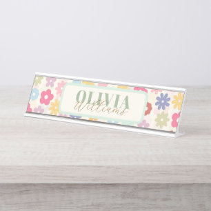 Summer 70’s Boho Retro Daisy Flowers Desk Name Plate