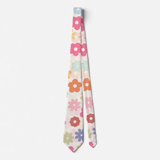 Summer 70’s Boho Retro Daisy Flowers Tie (Front)