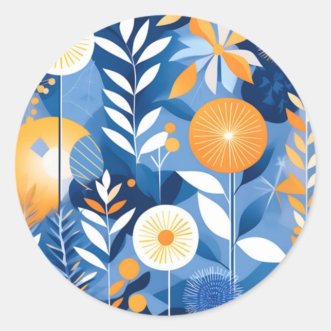 Summer Abstract Botanical Classic Round Sticker (Front)