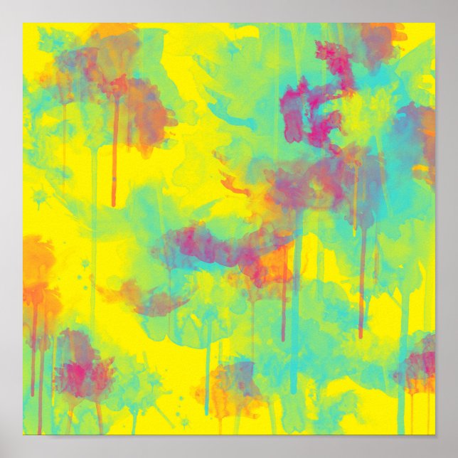 Summer abstract Colourful fun Watercolor splatters Poster (Front)