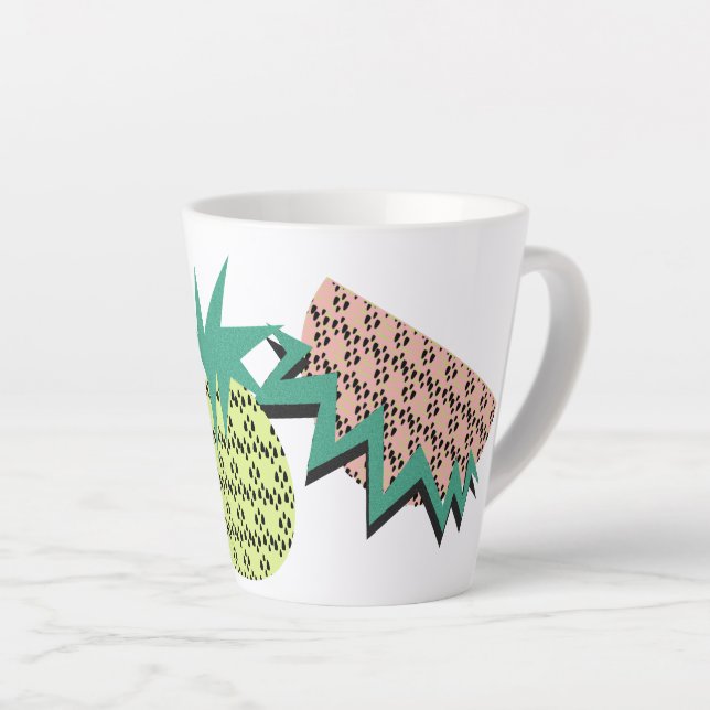Summer Abstract Fruits Watermelon & Neon Pineapple Latte Mug (Right Angle)