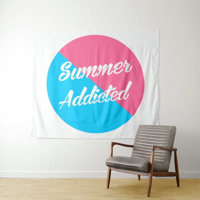 Summer Addicted, pink and blue design Tapestry (In Situ (Horizontal))