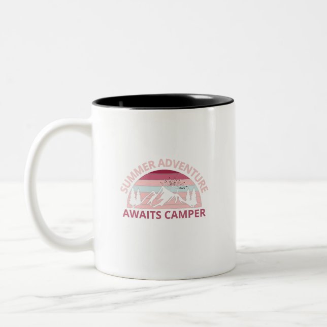 Summer Adventure Awaits Camper-Adventure-Camper Two-Tone Coffee Mug (Left)
