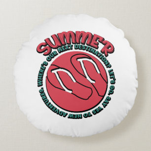Summer Adventure Flip-Flops & Travel-Inspired Round Cushion