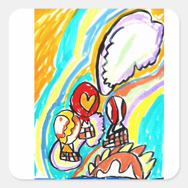 Summer air balloons   square sticker (Front)