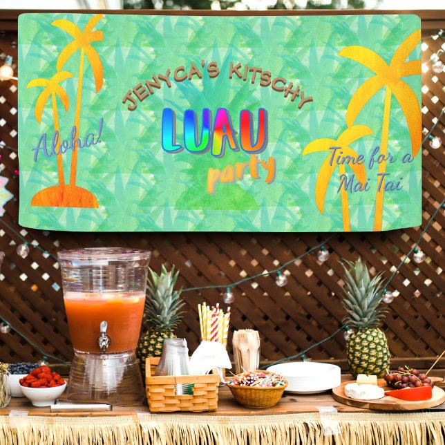 Summer Aloha Pineapple Kitschy Luau Party Banner (Get your Hawaiian shirt on and embrace the Hawaiian spirit - aloha!)
