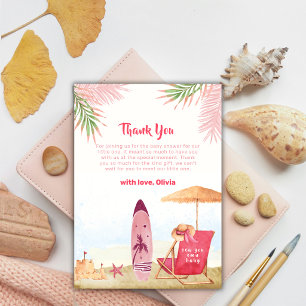 Summer Aloha Surfboard Beach Girl Baby Shower Thank You Card