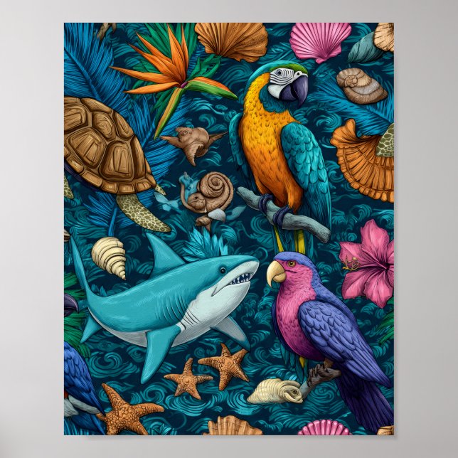 Summer Animals Beach Pattern Poster Gift (Front)