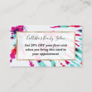 Summer Artsy Girly Neon Teal Pink Tie Dye Pattern Discount Card