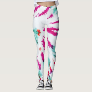 Summer Artsy Girly Neon Teal Pink Tie Dye Pattern Leggings