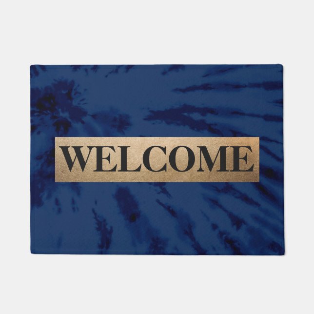 Summer Artsy Navy Blue Tie Dye Swirl Monogram Doormat (Front)