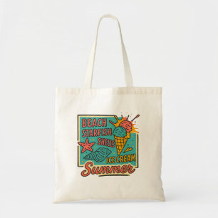 Summer Artsy seashells and Ice Cream Beachy Tote Bag