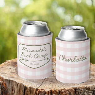 Summer Bach Camp Gingham Pink Green Bachelorette Can Cooler