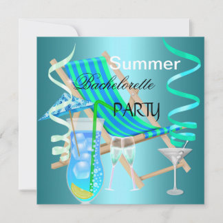 Summer Bachelorette Party Teal Blue Cool Drinks Invitation
