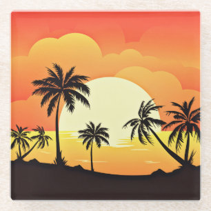 Summer Background with Palm Trees-32134 Glass Coaster
