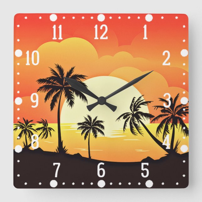 Summer Background with Palm Trees-32134 Square Wall Clock (Front)