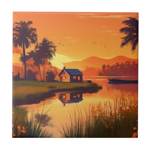 Summer Background With Palm Trees Tile (Front)