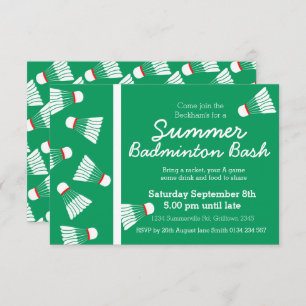 Summer badminton bash party invite green & white