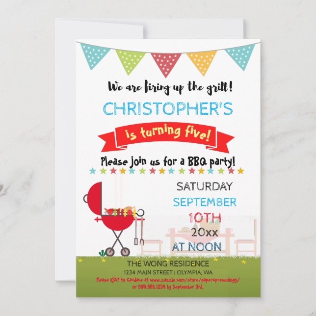 Summer Barbecue BBQ Birthday Party for Adult Kids Invitation (Front)
