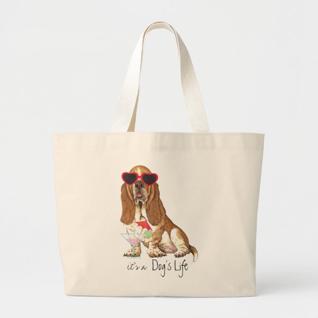 Summer Basset Hound Large Tote Bag (Front)