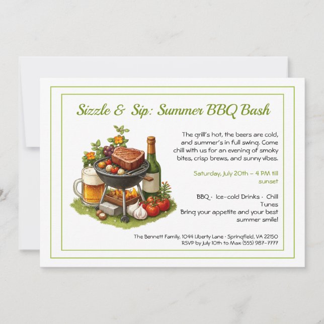 Summer BBQ & Beer Party Invitation  (Front)