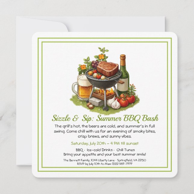 Summer BBQ & Beer Party Invitation  (Front)